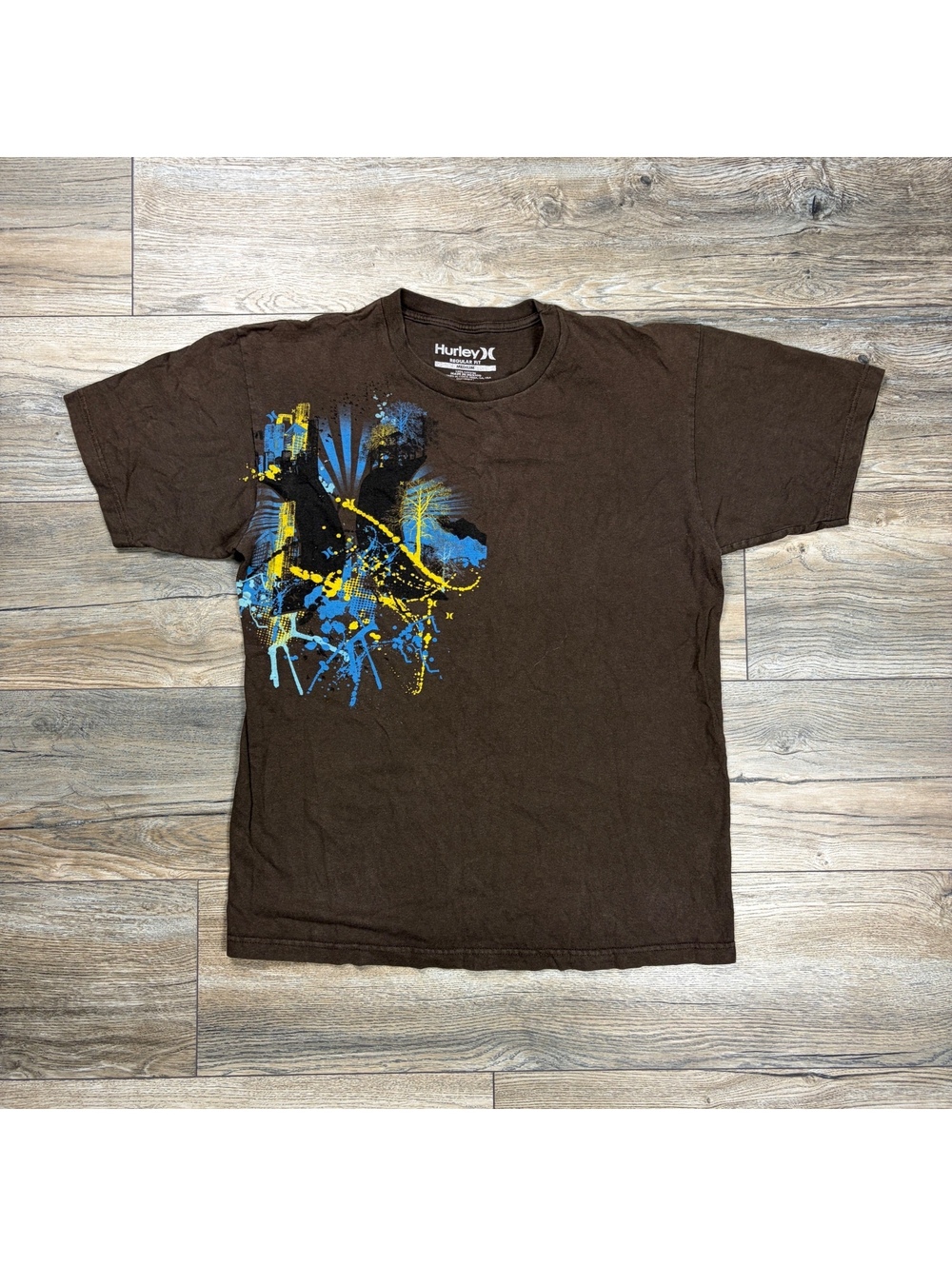 Y2K Hurley brown abstract graphic T-shirt